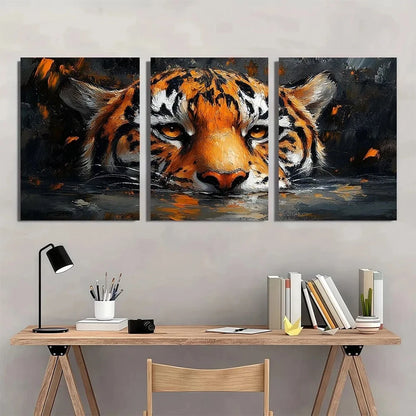 3pcs Oil Painting Animal Series Tiger Metal Print Ready to Hang Art