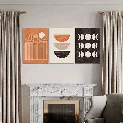 3pcs Abstract Bohemian Geometric & Sun Phases Wall Art Set Canvas Framed 40x60cm - High Quality Print 100% Australian Made Wall Canvas Ready to Hang