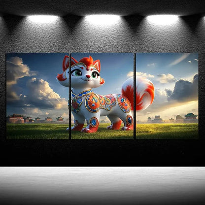 3pcs Beautiful Red Fox Blue Sky White Clouds Metal Print Ready to Hang Art