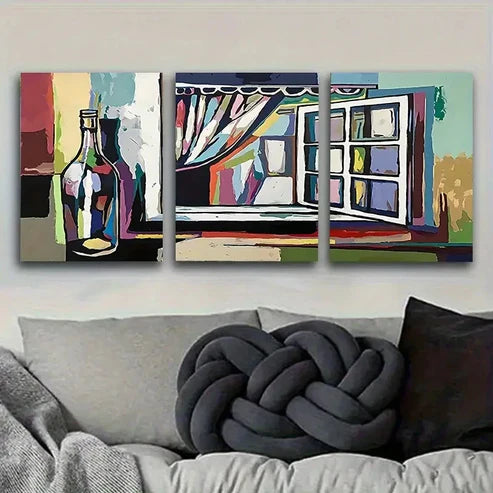 3pcs Colorful Abstract Window View Wall Art Canvas Unframed - High Quality Print 100% Australian Made Wall Canvas