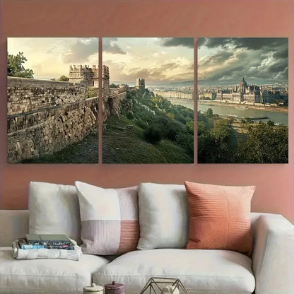 3pcs Vibrant Cityscape & Castle View Perfect Wall Art Set Canvas Framed 40x60cm - High Quality Print 100% Australian Made Wall Canvas Ready to Hang