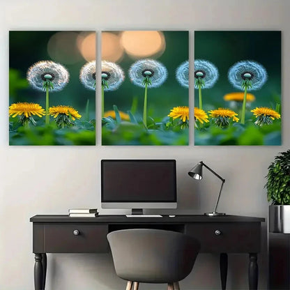 3pcs Grassy Green Meadow Dandelions PerfectWall Art Set Canvas Framed 60x90cm - High Quality Print 100% Australian Made Wall Canvas Ready to Hang