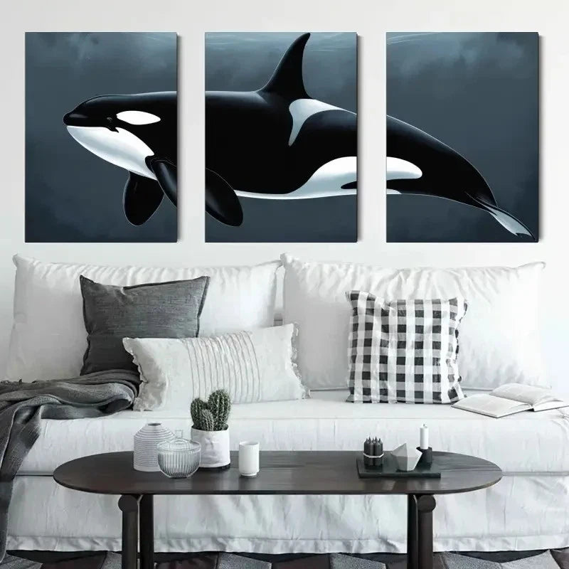 3pcs Orca Whale Wall Decorations Painting Metal Print Ready to Hang Art
