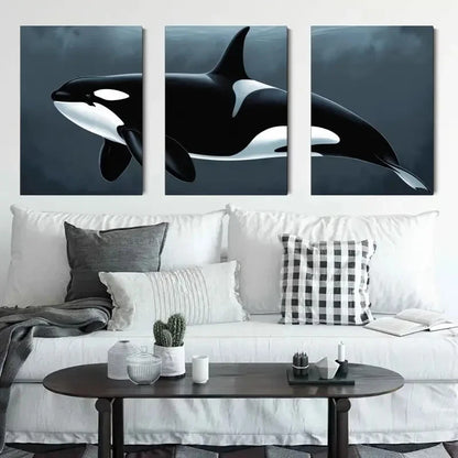 3pcs Orca Whale Wall Decorations Painting Metal Print Ready to Hang Art