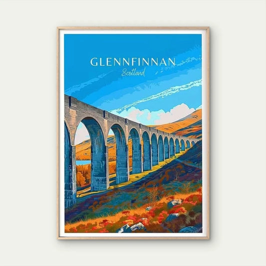 Glenfinnan Scotland Vibrant Landscape Travel Poster Print Wall Art