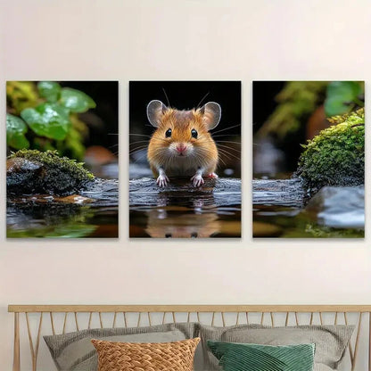 3pcs land Mouse On Log Tranquil Forest Perfect Wall Art Set Canvas Framed 40x60cm - High Quality Print 100% Australian Made Wall Canvas Ready to Hang