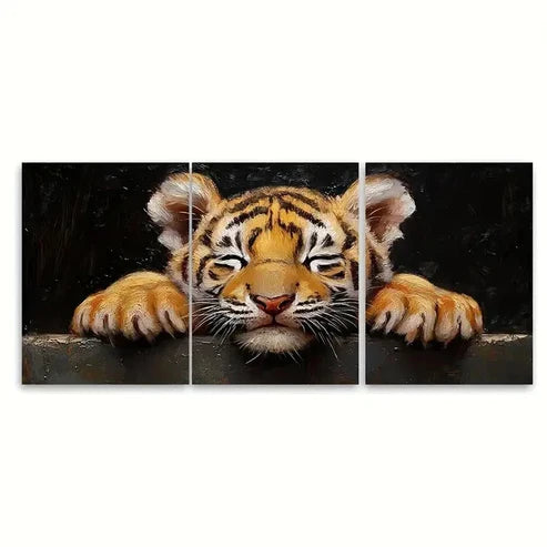 3pcs Tiger Cub Oil Painting Animals Wall Art Set Canvas Unframed – High Quality Print 100% Australian Made Wall Canvas