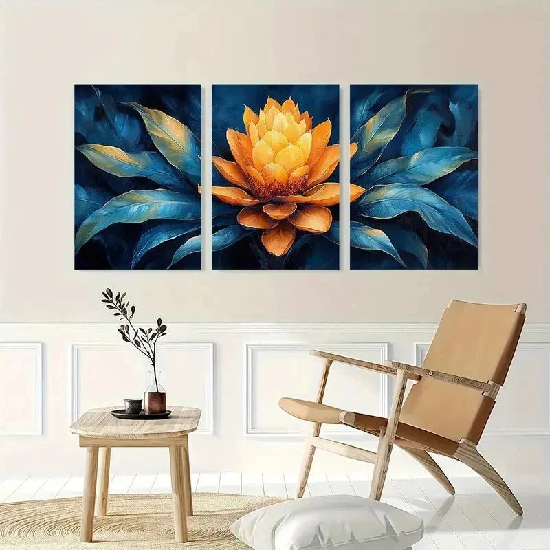 3pcs Blue and Golden Trees Landscape Perfect Wall Art Set Canvas Framed 40x60cm - High Quality Print 100% Australian Made Wall Canvas Ready to Hang