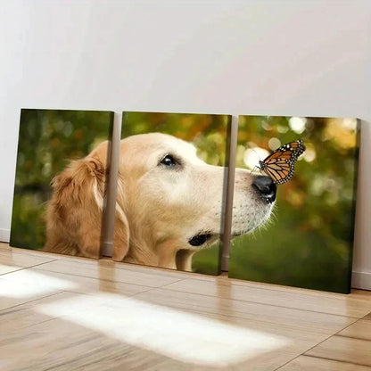3pcs Golden Retriever with Butterfly Wall Art Set Canvas Framed 40x60cm - High Quality Print 100% Australian Made Wall Canvas Ready to Hang