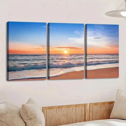3pcs Beach Sunset Sunrise And Wave Wall Art Set Canvas Unframed - High Quality Print 100% Australian Made Wall Canvas