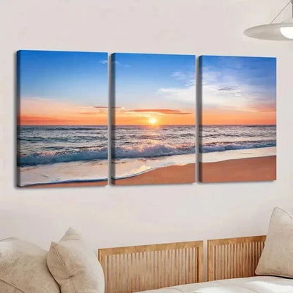 3pcs Beach Sunset Sunrise And Wave Wall Art Set Canvas Unframed - High Quality Print 100% Australian Made Wall Canvas