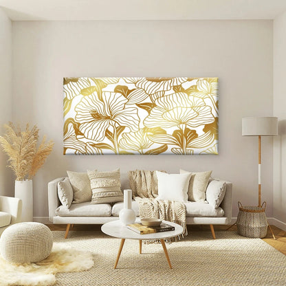 Elegant Golden Floral Pattern Wall Art Canvas Office Home Room Framed 120x60cm