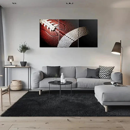 3pcs Football Dynamic Sports Theme Metal Print Ready to Hang Art