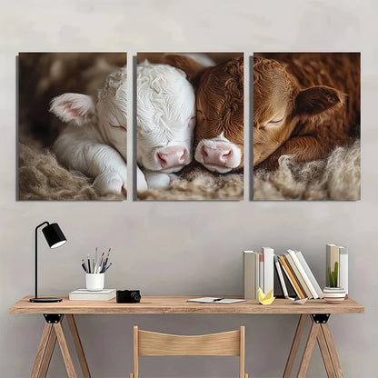 3pcs Adorable Youngsters Cow Animal Themed Metal Print Ready to Hang Art