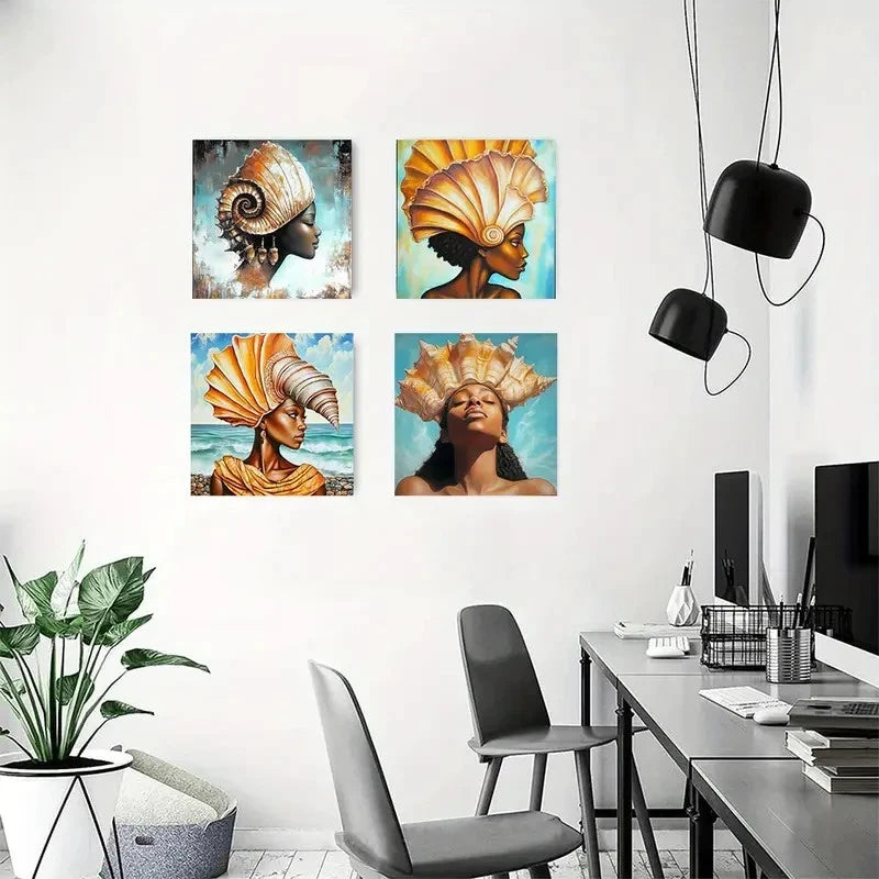 4pcs African American Black WomanWall Art Canvas Framed