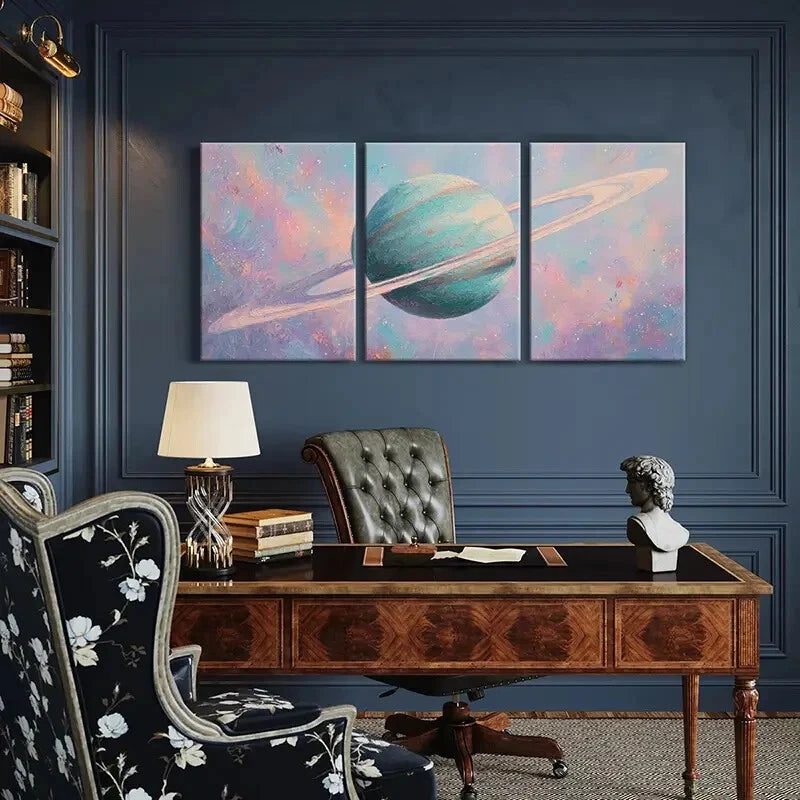 3pcs Abstract Planet Art Cosmic Ring Design Metal Print Ready to Hang Art