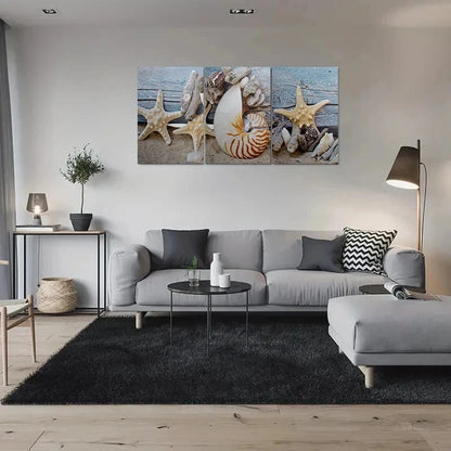 3pcs Seashell and Starfish Beach Themed Metal Print Ready to Hang Art