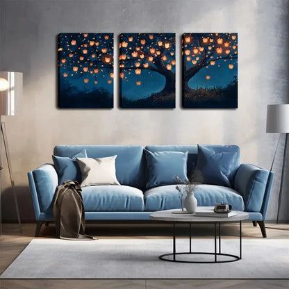 3pcs Vibrant Lanterns On Branches Design Perfect Wall Art Set Canvas Framed 40x60cm - High Quality Print 100% Australian Made Wall Canvas Ready to Hang