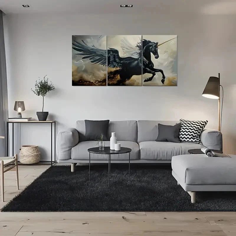 3pcs Fantasy Unicorn with Wings Metal Print Ready to Hang Art