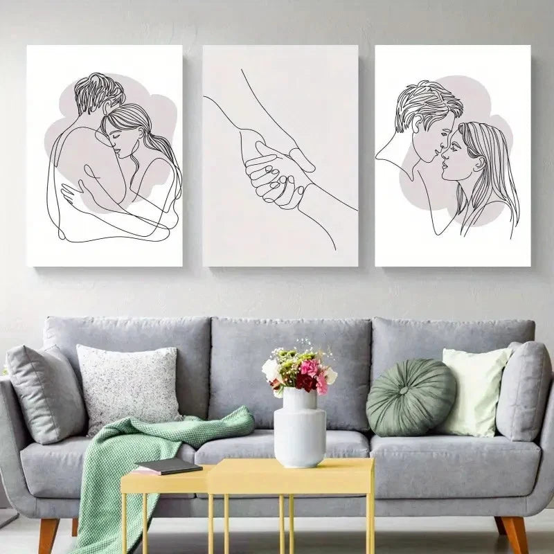 3pcs Hug Holding Hands Kiss Painting Metal Print Ready to Hang Art