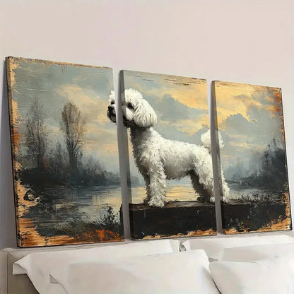 3pcs Vintage Dog Rustic Antique Animal Wall Art Set Canvas Framed 50x70cm - High Quality Print 100% Australian Made Wall Canvas Ready to Hang