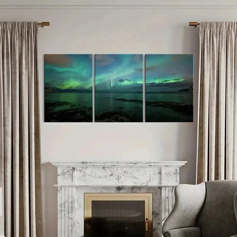 3pcs Nordic Nature Northern Lights Modern Wall Art Set Canvas Framed 40x60cm - High Quality Print 100% Australian Made Wall Canvas Ready to Hang