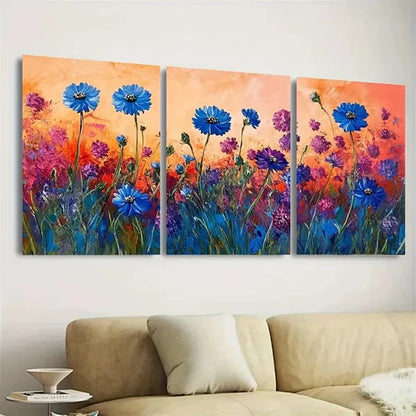3pcs Cornflower Wildflower Wall Art Set Canvas Unframed - High Quality Print 100% Australian Made Wall Canvas