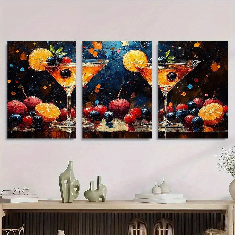 3pcs Painting Mid Century Black Metal Print Ready to Hang Art