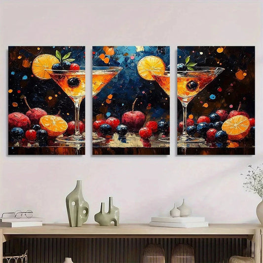 3pcs Painting Mid Century Black Metal Print Ready to Hang Art