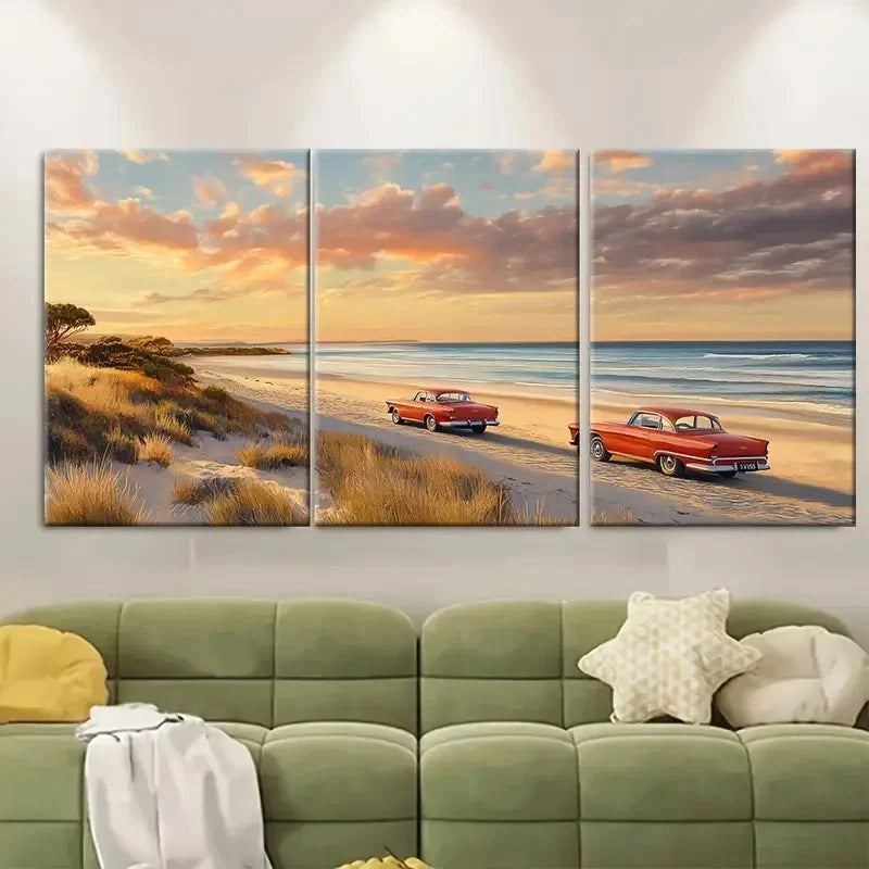 3pcs Adelaide Coastal Travel Poster Australia Wall Art Set Canvas Framed 60x90cm - High Quality Print 100% Australian Made Wall Canvas Ready to Hang