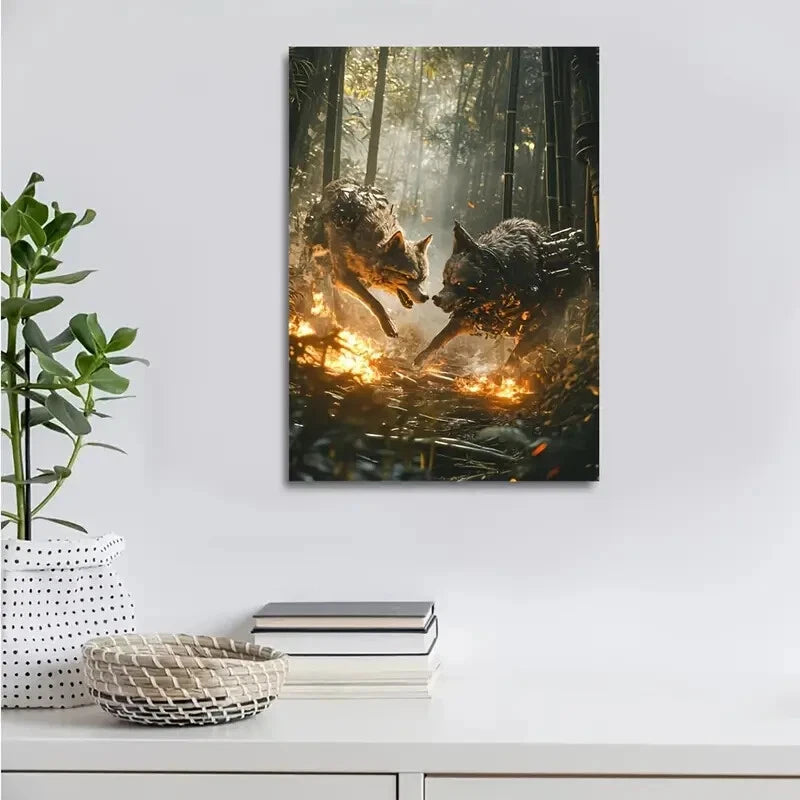 Beautiful Steampunk Wolf Chase Painting 40x60cm Metal Print Ready to Hang