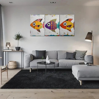 3pcs Colorful Fish Modern Abstract Painting Metal Print Ready to Hang Art