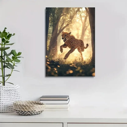 Dreamlike Forest Scene with Sunbeams Painting 40x60cm Metal Print Ready to Hang