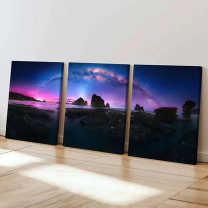 3pcs Natural Landscape Aurora Black Rocks Wall Art Set Canvas Framed 40x60cm - High Quality Print 100% Australian Made Wall Canvas Ready to Hang