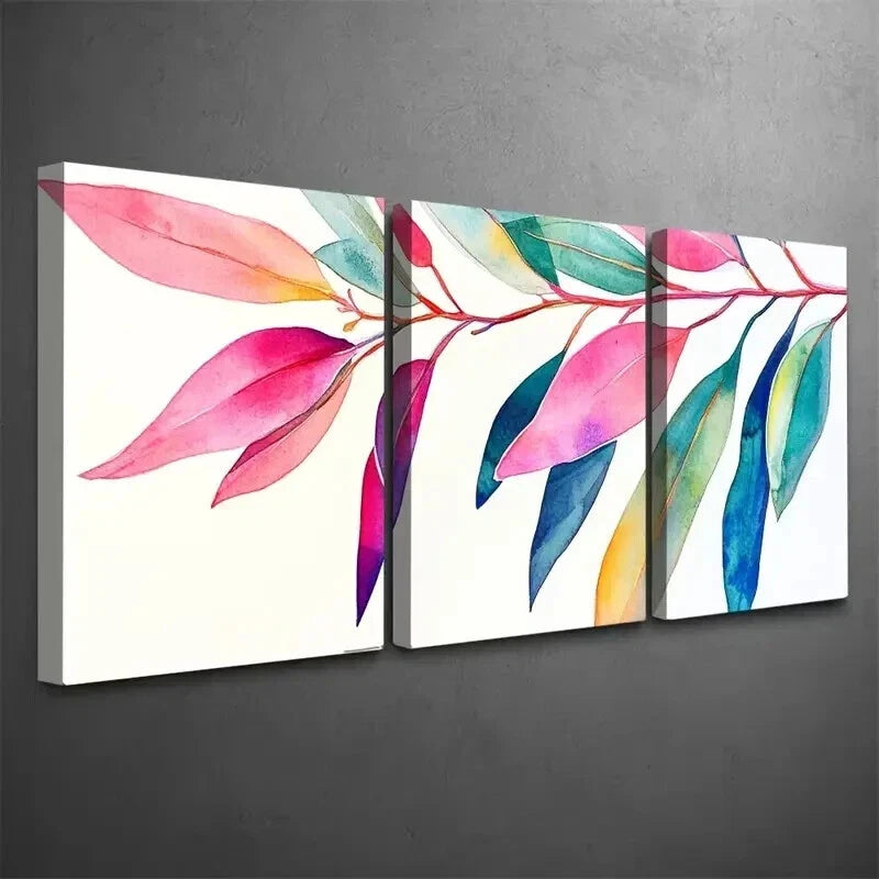 3pcs Summer Rainbow Eucalyptus Ink Sketching Wall Art Set Canvas Framed 40x60cm - High Quality Print 100% Australian Made Wall Canvas Ready to Hang