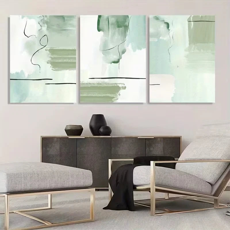 3pcs Green Abstract Minimalist Nordic Gallery Wall Art Set Canvas Framed 60x90cm - High Quality Print 100% Australian Made Wall Canvas Ready to Hang