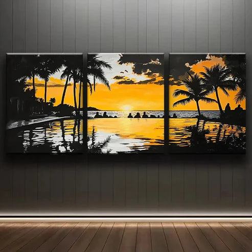 3pcs Tropical Sunset Ocean Sun Shine Perfect Wall Art Set Canvas Unframed - High Quality Print 100% Australian Made Wall Canvas