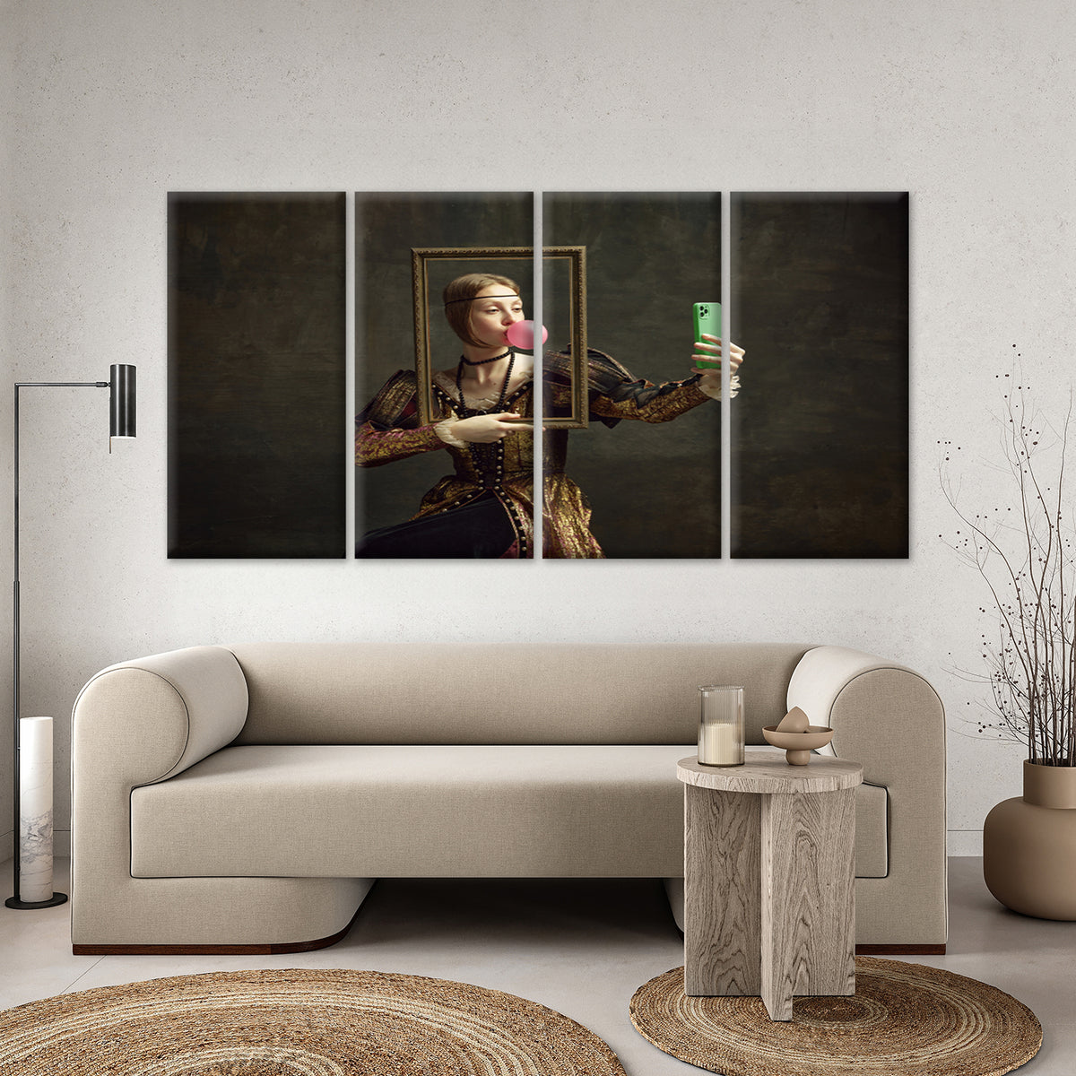 4pcs Funny Renaissance Selfie Bubblegum Queen Wall Art Canvas Framed 45x80cm - High Quality Print 100% Australian Made Wall Canvas Ready to Hang