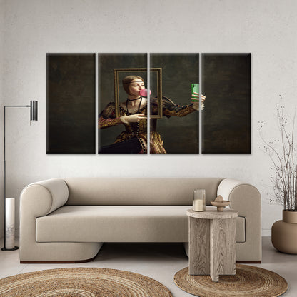 4pcs Funny Renaissance Selfie Bubblegum Queen Wall Art Canvas Framed 45x80cm - High Quality Print 100% Australian Made Wall Canvas Ready to Hang