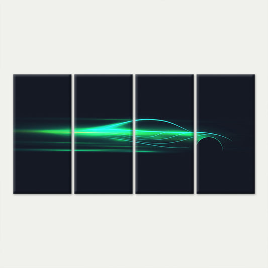 4pcs Abstract Neon Green Car Light Streak Motion Wall Art Canvas Framed 45x80cm        - High Quality Print 100% Australian Made Wall Canvas Ready to Hang