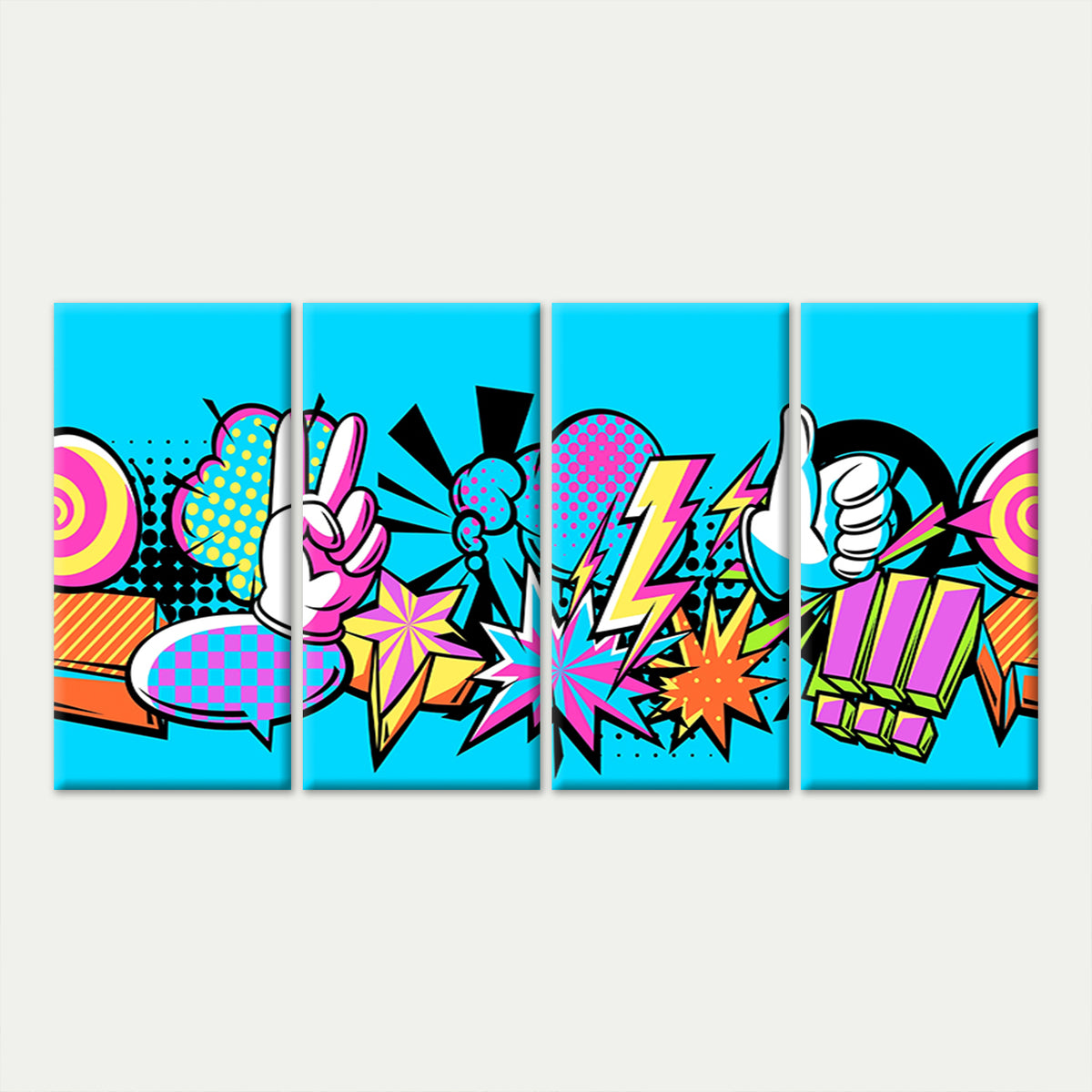 4pcs Retro Comic Pop Art Graffitti Design Wall Art Canvas Framed 45x80cm        - High Quality Print 100% Australian Made Wall Canvas Ready to Hang