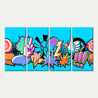 4pcs Retro Comic Pop Art Graffitti Design Wall Art Canvas Framed 45x80cm        - High Quality Print 100% Australian Made Wall Canvas Ready to Hang
