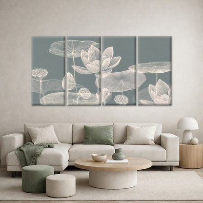 4pcs Sketch Lotus Blossom Floral Line Drawing Wall Art Canvas Framed 45x80cm         - High Quality Print 100% Australian Made Wall Canvas Ready to Hang