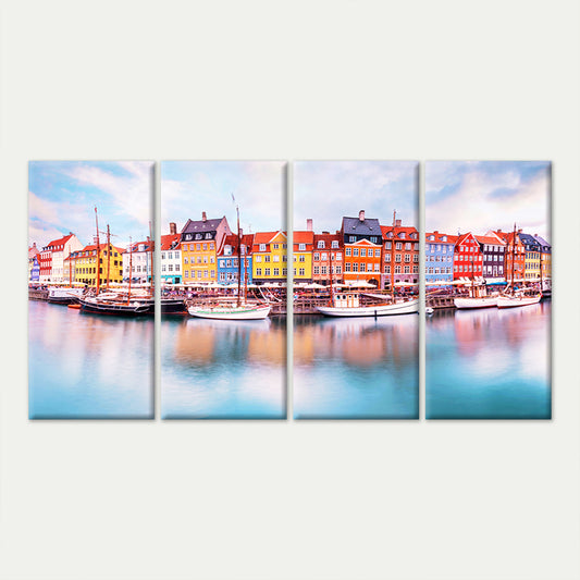 4pcs Copenhagen Nyhavn Denmark Canal Houses Ships Wall Art Canvas Framed 45x80cm - High Quality Print 100% Australian Made Wall Canvas Ready to Hang