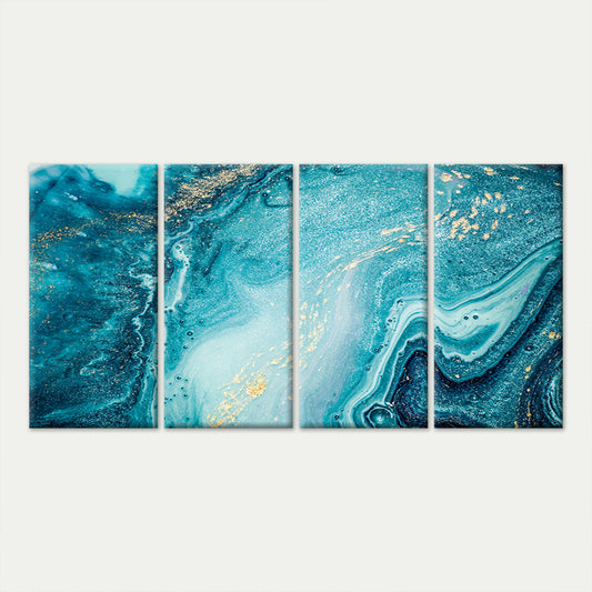4pcs Blue Teal Marble Liquid Fluid Gold Swirl Wall Art Canvas Framed 45x80cm - High Quality Print 100% Australian Made Wall Canvas Ready to Hang