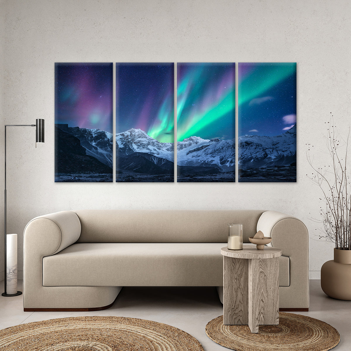 4pcs Aurora Borealis Snowy Mountain Stars Wall Art Canvas Framed 45x80cm - High Quality Print 100% Australian Made Wall Canvas Ready to Hang