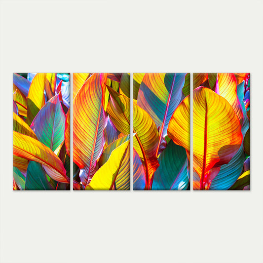 4pcs Modern Bright Yellow Red Green Teal Leaf Wall Art Canvas Framed 45x80cm - High Quality Print 100% Australian Made Wall Canvas Ready to Hang