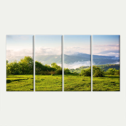 4pcs Green Mountain Meadow Fog Hills Landscape Wall Art Canvas Framed 45x80cm         - High Quality Print 100% Australian Made Wall Canvas Ready to Hang