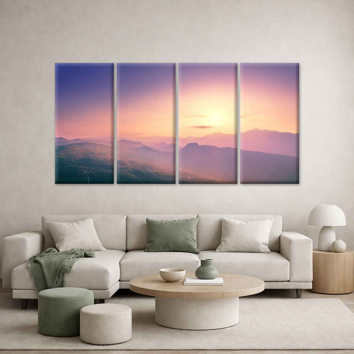 4pcs Purple Mountain Sunrise Fog Landscape Hills Wall Art Canvas Framed 45x80cm         - High Quality Print 100% Australian Made Wall Canvas Ready to Hang