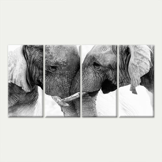 4pcs Black White African Elephant Wildlife Wall Art Canvas Framed 45x80cm - High Quality Print 100% Australian Made Wall Canvas Ready to Hang